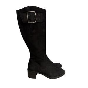 Paul Green Boots Womens US 6.5 UK 4 Black Kendra Knee High Nubuck Buckle Lug